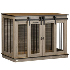 PawHut 47.5" Dog Crate, Dog Cage End Table with Divider Panel, Dog Crate Furniture for Large Dog and 2 Small Dogs, Oak
